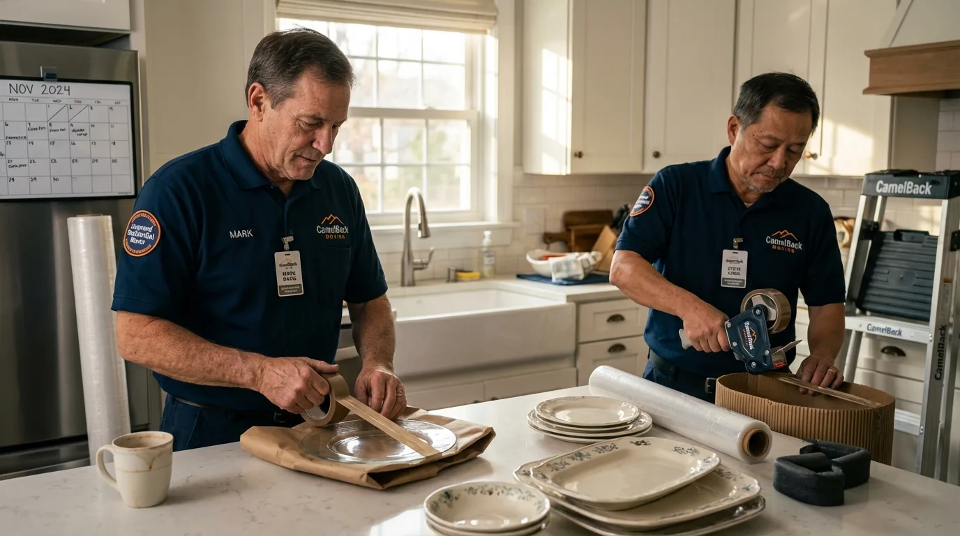 Professional crew packing kitchen dishware in Andrews, TX